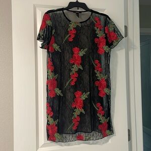 Forever 21 Mesh Lace Rose Tunic Dress SZ Large